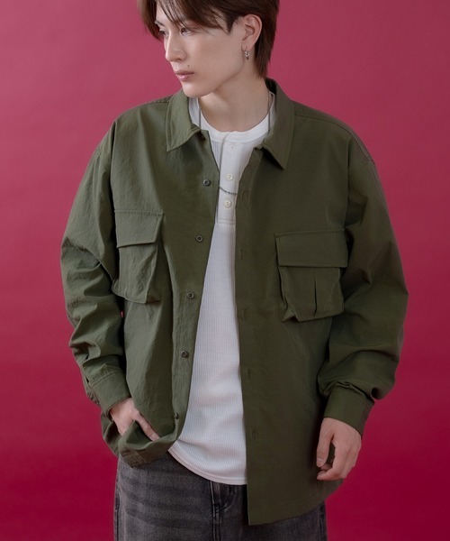 SIDEWAY STANCE（サイドウェイスタンス）の「【SIDEWAY STANCE】ポリワッシャー 長袖 ワークシャツ（シャツ/ブラウス・メンズ・ブラック/ネイビー/カーキ・SMALL/X-LARGE/LARGE/MEDIUM）」の2枚目の写真