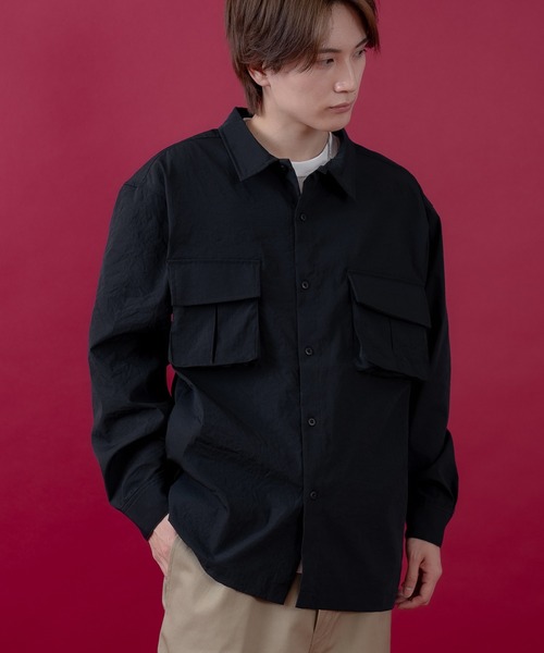 SIDEWAY STANCE（サイドウェイスタンス）の「【SIDEWAY STANCE】ポリワッシャー 長袖 ワークシャツ（シャツ/ブラウス・メンズ・ブラック/ネイビー/カーキ・SMALL/X-LARGE/LARGE/MEDIUM）」の14枚目の写真