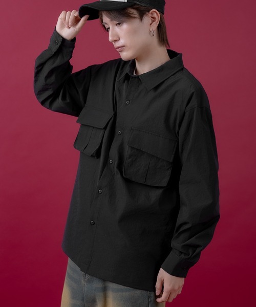 SIDEWAY STANCE（サイドウェイスタンス）の「【SIDEWAY STANCE】ポリワッシャー 長袖 ワークシャツ（シャツ/ブラウス・メンズ・ブラック/ネイビー/カーキ・SMALL/X-LARGE/LARGE/MEDIUM）」の4枚目の写真