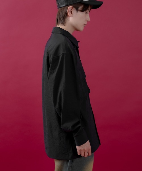 SIDEWAY STANCE（サイドウェイスタンス）の「【SIDEWAY STANCE】ポリワッシャー 長袖 ワークシャツ（シャツ/ブラウス・メンズ・ブラック/ネイビー/カーキ・SMALL/X-LARGE/LARGE/MEDIUM）」の5枚目の写真