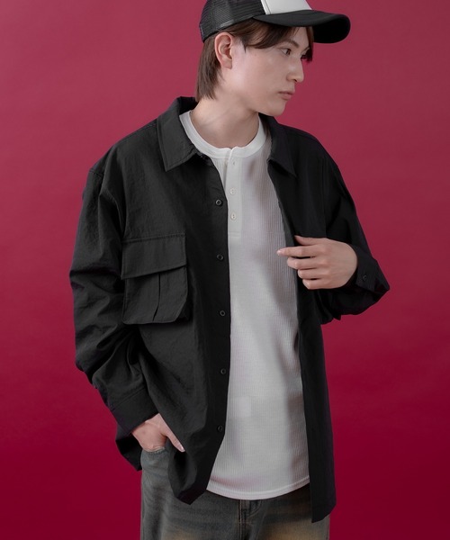 SIDEWAY STANCE（サイドウェイスタンス）の「【SIDEWAY STANCE】ポリワッシャー 長袖 ワークシャツ（シャツ/ブラウス・メンズ・ブラック/ネイビー/カーキ・SMALL/X-LARGE/LARGE/MEDIUM）」の7枚目の写真