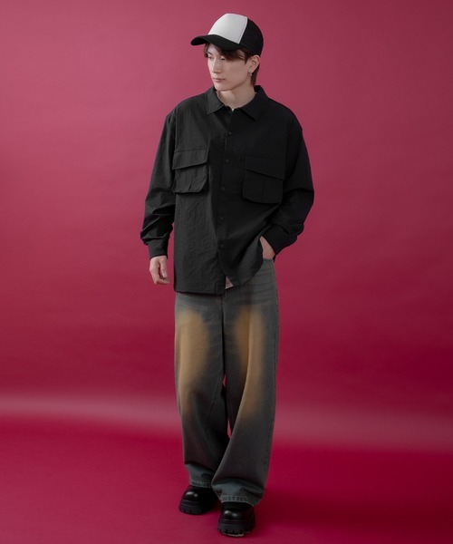 SIDEWAY STANCE（サイドウェイスタンス）の「【SIDEWAY STANCE】ポリワッシャー 長袖 ワークシャツ（シャツ/ブラウス・メンズ・ブラック/ネイビー/カーキ・SMALL/X-LARGE/LARGE/MEDIUM）」の8枚目の写真