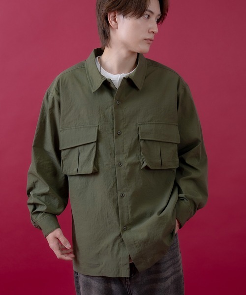 SIDEWAY STANCE（サイドウェイスタンス）の「【SIDEWAY STANCE】ポリワッシャー 長袖 ワークシャツ（シャツ/ブラウス・メンズ・ブラック/ネイビー/カーキ・SMALL/X-LARGE/LARGE/MEDIUM）」の9枚目の写真