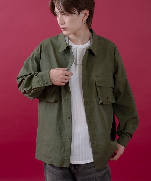 SIDEWAY STANCE（サイドウェイスタンス）の「【SIDEWAY STANCE】ポリワッシャー 長袖 ワークシャツ（シャツ/ブラウス・メンズ・ブラック/ネイビー/カーキ・SMALL/X-LARGE/LARGE/MEDIUM）」の12枚目の写真