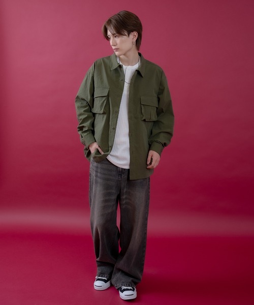 SIDEWAY STANCE（サイドウェイスタンス）の「【SIDEWAY STANCE】ポリワッシャー 長袖 ワークシャツ（シャツ/ブラウス・メンズ・ブラック/ネイビー/カーキ・SMALL/X-LARGE/LARGE/MEDIUM）」の13枚目の写真