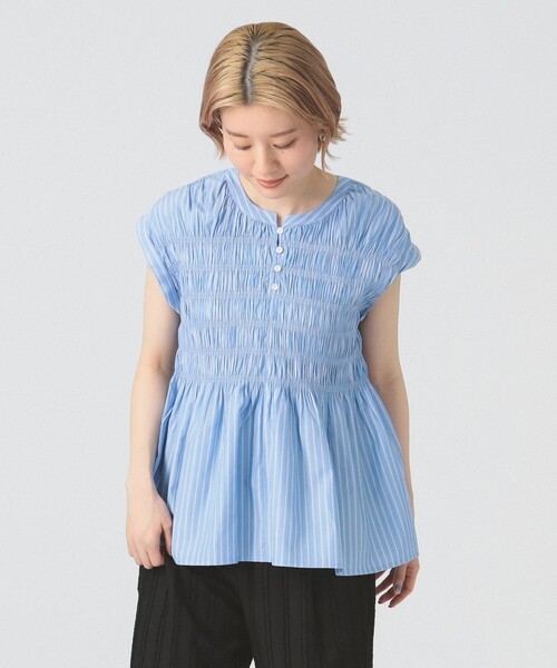 極美品✨ビアズリー 裾レース コットンフレンチスリーブ ブラウス ストライプ 極美品✨ビアズリー 裾レース コットンフレンチスリーブ