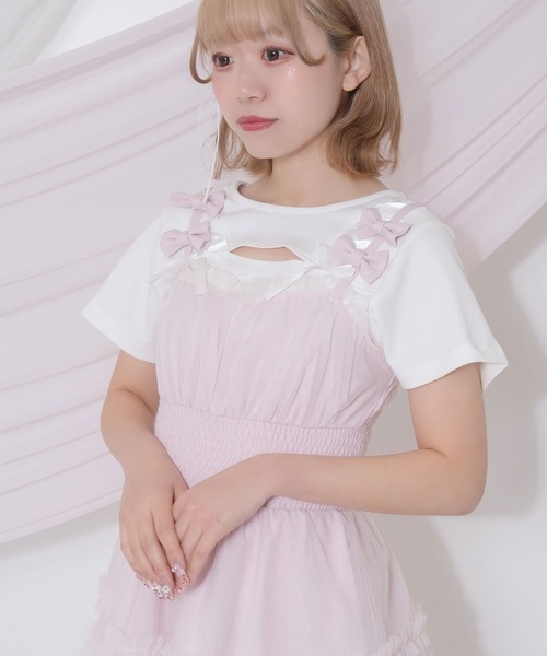 Honey Cinnamon(ハニーシナモン)の「プチリボンチュールミニジャンスカ(ジャンパースカート・レディース・ブラック/ピンク・FREE)」の15枚目の写真