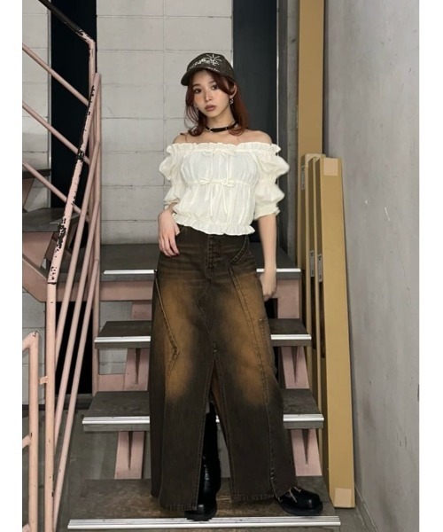 SLY(スライ)の「L/W REMAKE MAXI DENIM SK ローウエスト リメイク マキシ デニムスカート(デニムスカート・レディース・ブラウン・0/1)」の11枚目の写真