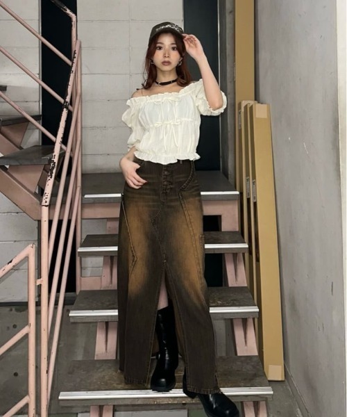 SLY(スライ)の「L/W REMAKE MAXI DENIM SK ローウエスト リメイク マキシ デニムスカート(デニムスカート・レディース・ブラウン・0/1)」の12枚目の写真