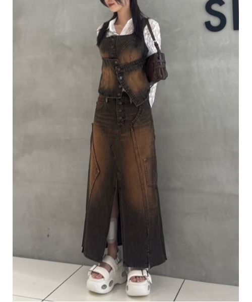 SLY(スライ)の「L/W REMAKE MAXI DENIM SK ローウエスト リメイク マキシ デニムスカート(デニムスカート・レディース・ブラウン・0/1)」の13枚目の写真