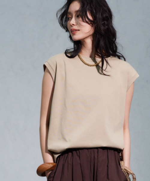 BARNYARDSTORM(バンヤードストーム)の「BARNYARDSTORM / GIZAコットンノースリプルオーバー【汗染み軽減】(Tシャツ/カットソー・レディース・ホワイト/ブラウン/ピンク/ベージュ/チャコールグレー・S/M)」の4枚目の写真