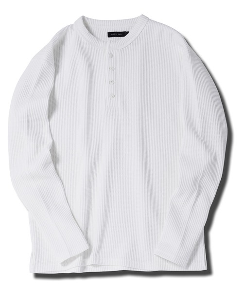 ワッフル編み サーマル ヘンリーネック ロンT カットソー（Tシャツ