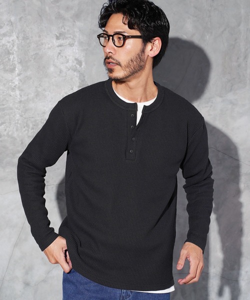 jiggys shop(ジギーズショップ)の「ワッフル編み サーマル ヘンリーネック ロンT カットソー(Tシャツ/カットソー・メンズ・アイボリー/ピンク系その他/ブラック/ホワイト/チャコールグレー/ブラウン系その他/グレー・MEDIUM/LARGE/X-LARGE)」の8枚目の写真