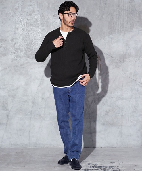 jiggys shop(ジギーズショップ)の「ワッフル編み サーマル ヘンリーネック ロンT カットソー(Tシャツ/カットソー・メンズ・アイボリー/ピンク系その他/ブラック/ホワイト/チャコールグレー/ブラウン系その他/グレー・MEDIUM/LARGE/X-LARGE)」の10枚目の写真