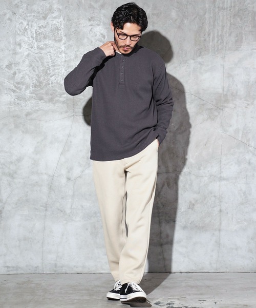 jiggys shop(ジギーズショップ)の「ワッフル編み サーマル ヘンリーネック ロンT カットソー(Tシャツ/カットソー・メンズ・アイボリー/ピンク系その他/ブラック/ホワイト/チャコールグレー/ブラウン系その他/グレー・MEDIUM/LARGE/X-LARGE)」の12枚目の写真