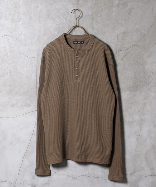 jiggys shop(ジギーズショップ)の「ワッフル編み サーマル ヘンリーネック ロンT カットソー(Tシャツ/カットソー・メンズ・アイボリー/ピンク系その他/ブラック/ホワイト/チャコールグレー/ブラウン系その他/グレー・MEDIUM/LARGE/X-LARGE)」の13枚目の写真