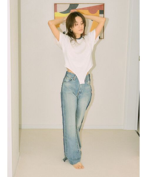 Ungrid（アングリッド）の「【Htage】バックデザインリンガーTee（Tシャツ/カットソー・レディース・ブラック/オフホワイト/ネイビー・FREE）」の5枚目の写真