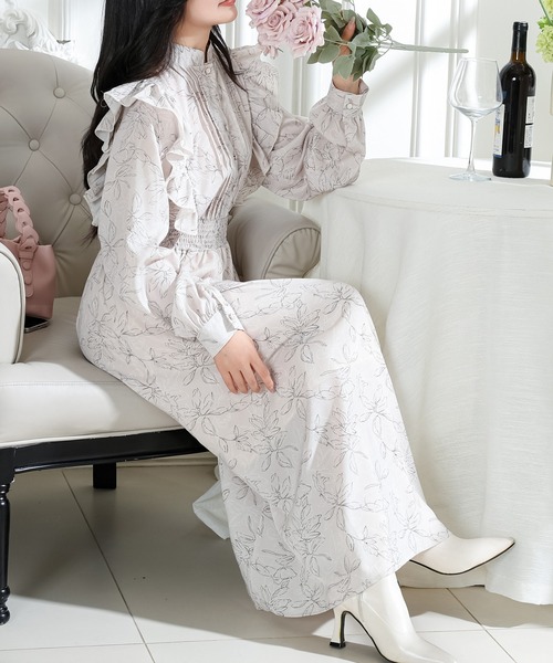 Lace Ladies(レースレディース)の「フラワー プリント フリル スタンドカラー ワンピース(ワンピース・レディース・ブラック/ベージュ/アイボリー・FREE/S)」の17枚目の写真