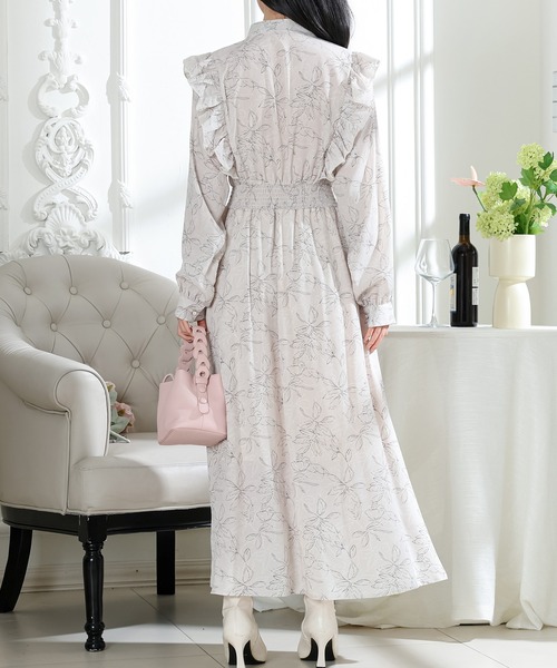 Lace Ladies(レースレディース)の「フラワー プリント フリル スタンドカラー ワンピース(ワンピース・レディース・ブラック/ベージュ/アイボリー・FREE/S)」の18枚目の写真