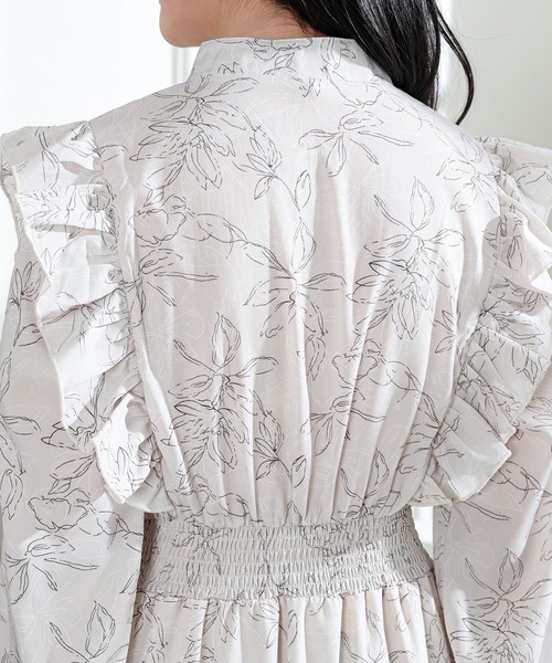 Lace Ladies(レースレディース)の「フラワー プリント フリル スタンドカラー ワンピース(ワンピース・レディース・ブラック/ベージュ/アイボリー・FREE/S)」の21枚目の写真