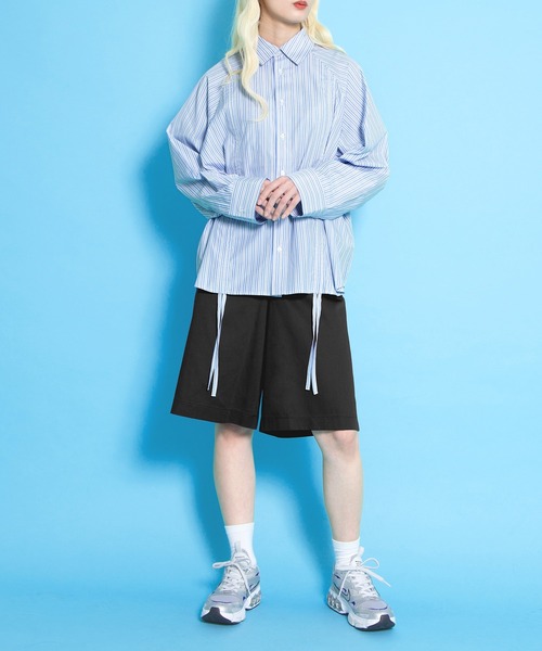 PUNYUS(プニュズ)の「ドロストストライプシャツ(シャツ/ブラウス・レディース・ブラウン/ピンク/ブルー・1/2/3/4)」の5枚目の写真