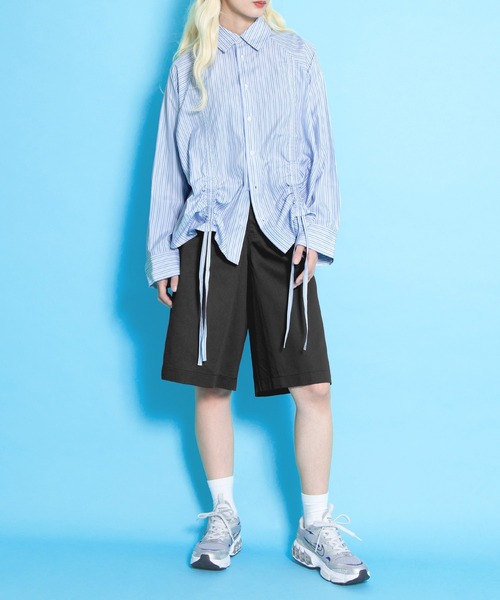 PUNYUS(プニュズ)の「ドロストストライプシャツ(シャツ/ブラウス・レディース・ブラウン/ピンク/ブルー・1/2/3/4)」の6枚目の写真