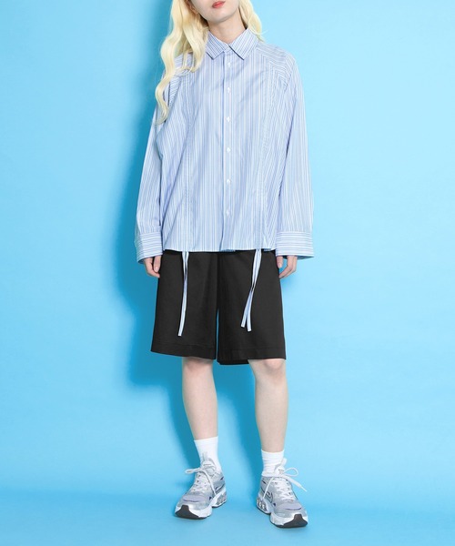 PUNYUS(プニュズ)の「ドロストストライプシャツ(シャツ/ブラウス・レディース・ブラウン/ピンク/ブルー・1/2/3/4)」の8枚目の写真