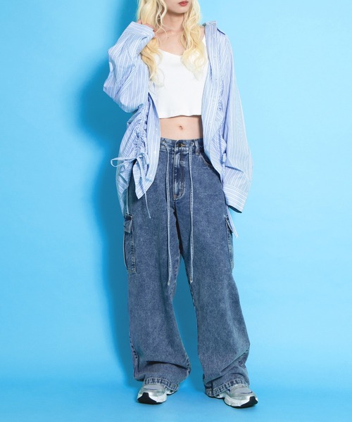 PUNYUS(プニュズ)の「ドロストストライプシャツ(シャツ/ブラウス・レディース・ブラウン/ピンク/ブルー・1/2/3/4)」の9枚目の写真