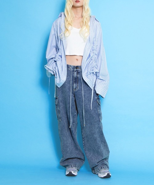 PUNYUS(プニュズ)の「ドロストストライプシャツ(シャツ/ブラウス・レディース・ブラウン/ピンク/ブルー・1/2/3/4)」の10枚目の写真