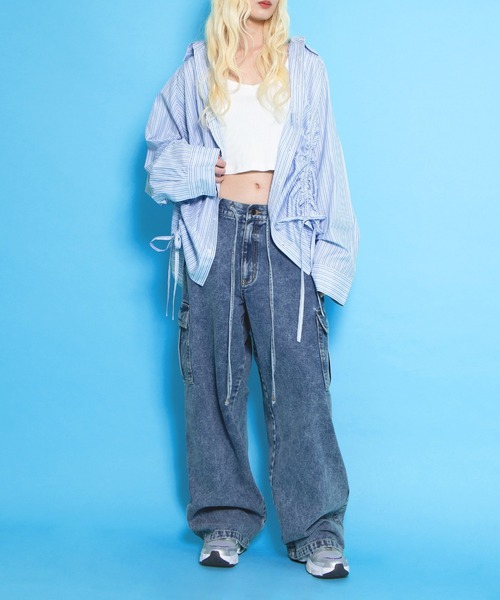 PUNYUS(プニュズ)の「ドロストストライプシャツ(シャツ/ブラウス・レディース・ブラウン/ピンク/ブルー・1/2/3/4)」の11枚目の写真