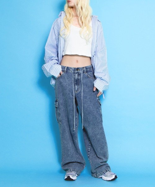 PUNYUS(プニュズ)の「ドロストストライプシャツ(シャツ/ブラウス・レディース・ブラウン/ピンク/ブルー・1/2/3/4)」の12枚目の写真