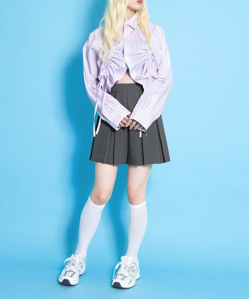 PUNYUS(プニュズ)の「ドロストストライプシャツ(シャツ/ブラウス・レディース・ブラウン/ピンク/ブルー・1/2/3/4)」の17枚目の写真