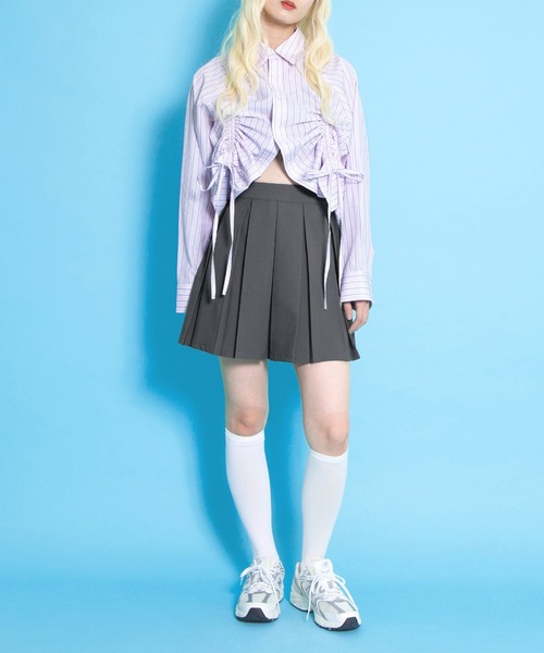 PUNYUS(プニュズ)の「ドロストストライプシャツ(シャツ/ブラウス・レディース・ブラウン/ピンク/ブルー・1/2/3/4)」の18枚目の写真