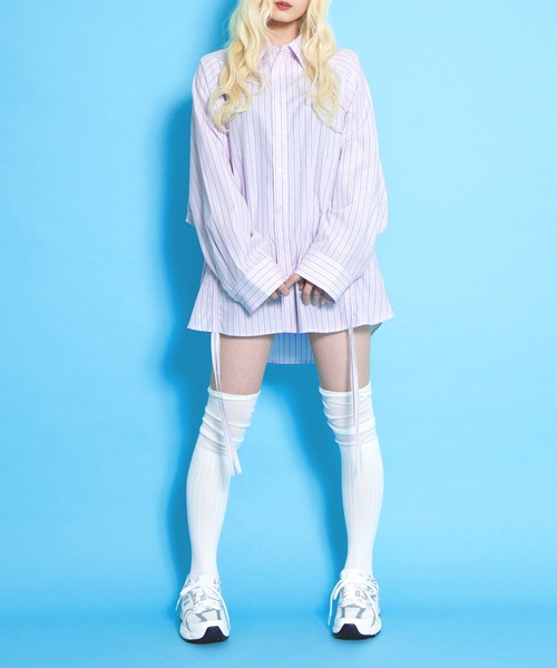 PUNYUS(プニュズ)の「ドロストストライプシャツ(シャツ/ブラウス・レディース・ブラウン/ピンク/ブルー・1/2/3/4)」の14枚目の写真