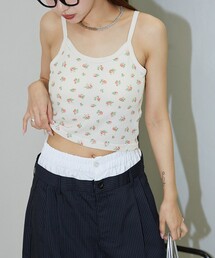 JEMORGAN/ジェーイーモーガン 花柄ワッフル カップ付 クロップドキャミソール　限定展開