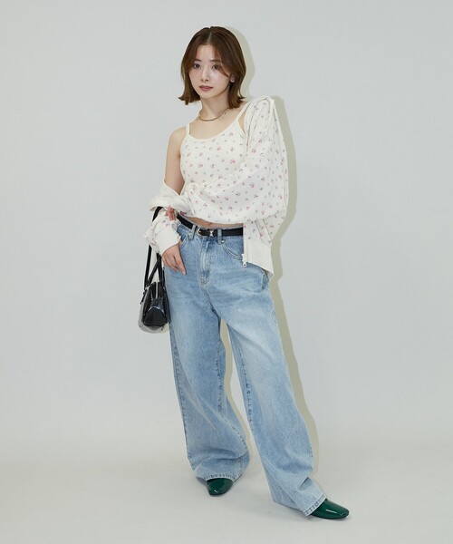 PUBLUX（パブリュクス）の「JEMORGAN/ジェーイーモーガン 花柄ワッフル カップ付 クロップドキャミソール　限定展開（キャミソール・レディース・ブルー/ピンク/パープル・ﾌﾘ-）」の9枚目の写真