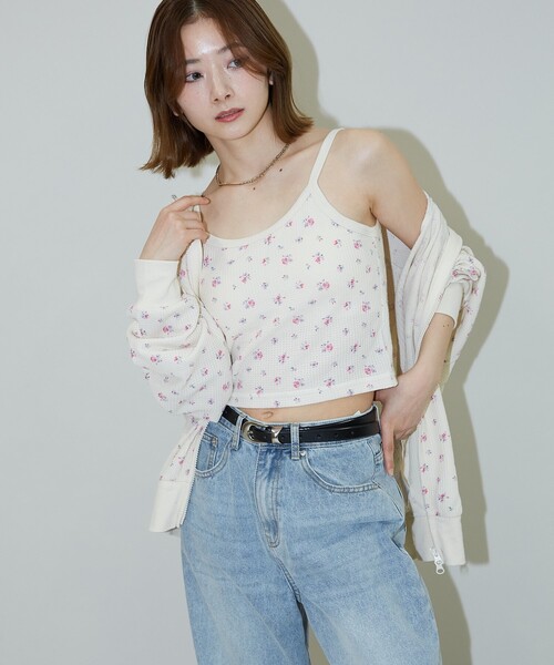 PUBLUX（パブリュクス）の「JEMORGAN/ジェーイーモーガン 花柄ワッフル カップ付 クロップドキャミソール　限定展開（キャミソール・レディース・ブルー/ピンク/パープル・ﾌﾘ-）」の10枚目の写真