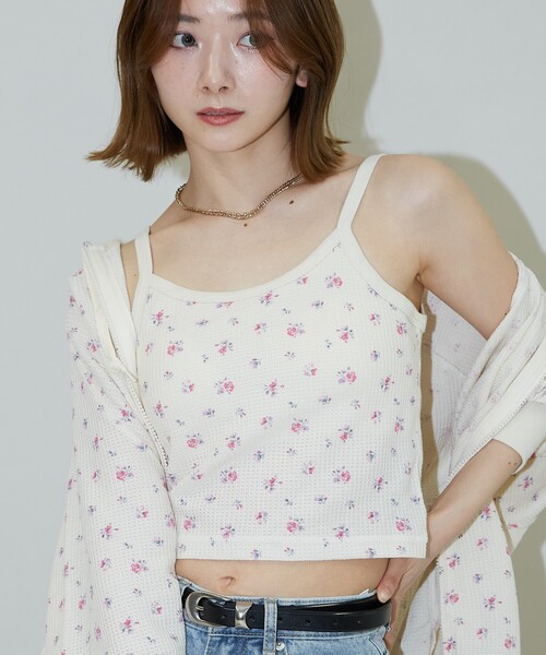 PUBLUX（パブリュクス）の「JEMORGAN/ジェーイーモーガン 花柄ワッフル カップ付 クロップドキャミソール　限定展開（キャミソール・レディース・ブルー/ピンク/パープル・ﾌﾘ-）」の12枚目の写真