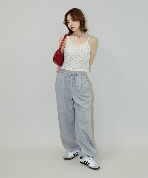 PUBLUX（パブリュクス）の「JEMORGAN/ジェーイーモーガン 花柄ワッフル カップ付 クロップドキャミソール　限定展開（キャミソール・レディース・ブルー/ピンク/パープル・ﾌﾘ-）」の20枚目の写真