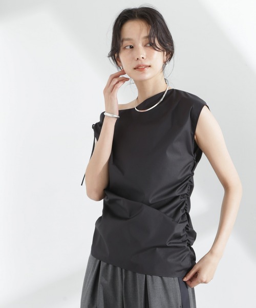 NANO universe（ナノユニバース）の「アシンメトリーギャザートップス（Tシャツ/カットソー・レディース・ブラック/ホワイト/ブラウン・FREE）」の3枚目の写真