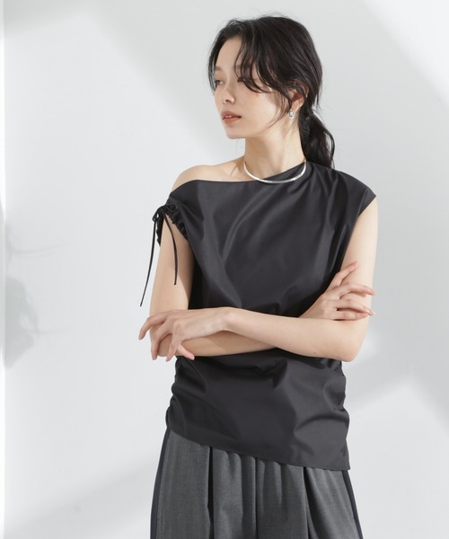 NANO universe（ナノユニバース）の「アシンメトリーギャザートップス（Tシャツ/カットソー・レディース・ブラック/ホワイト/ブラウン・FREE）」の18枚目の写真
