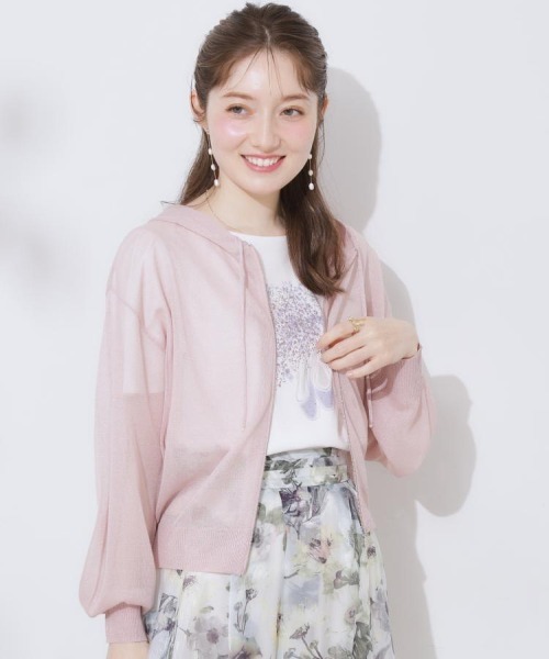 couture brooch(クチュールブローチ)の「【上品な透け感・大人カジュアル】シアージップアップフーディー(パーカー・レディース・ライトグレー/ブラック/ピンク/オフホワイト・42/38/40)」の13枚目の写真