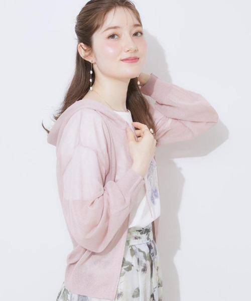 couture brooch(クチュールブローチ)の「【上品な透け感・大人カジュアル】シアージップアップフーディー(パーカー・レディース・ライトグレー/ブラック/ピンク/オフホワイト・42/38/40)」の14枚目の写真