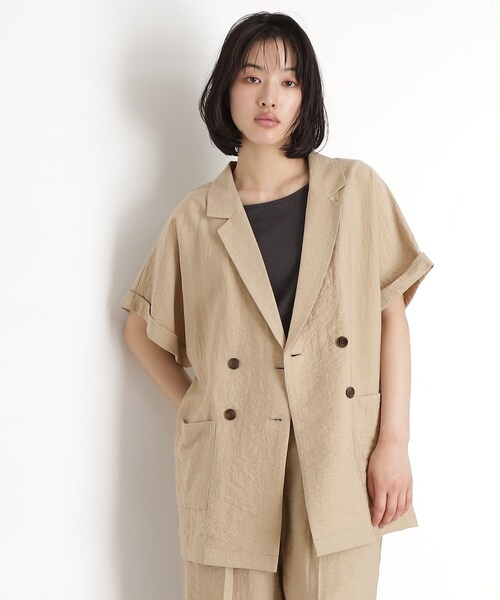 THE SHOP TK (ザ ショップ ティーケー )の「リネン混半袖テーラージャケット【洗える/セットアップ可】(テーラードジャケット・レディース・オフホワイト/ブラック/ベージュ・99)」の21枚目の写真