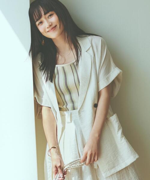 THE SHOP TK (ザ ショップ ティーケー )の「リネン混半袖テーラージャケット【洗える/セットアップ可】(テーラードジャケット・レディース・オフホワイト/ブラック/ベージュ・99)」の2枚目の写真