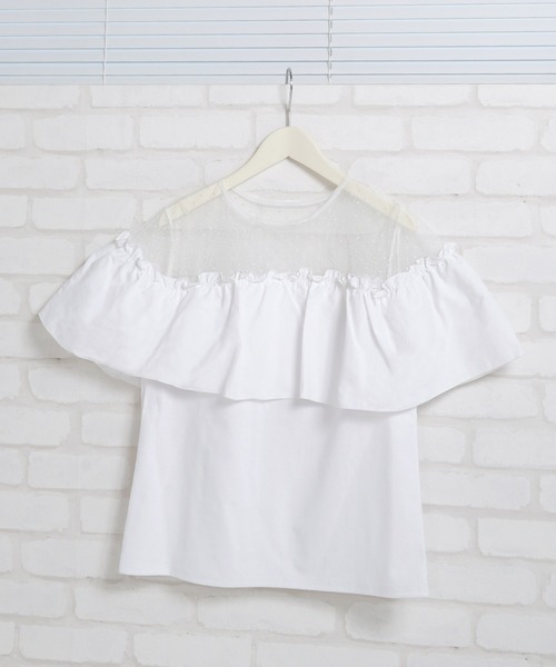 Prima Scherrer(プリマシェレル)の「シアードットコンビ フリル カットソー Prima Scherrer(Tシャツ/カットソー・レディース・ブラック/ホワイト・S/M)」の1枚目の写真