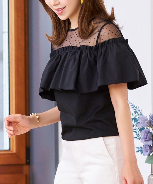 Prima Scherrer(プリマシェレル)の「シアードットコンビ フリル カットソー Prima Scherrer(Tシャツ/カットソー・レディース・ブラック/ホワイト・S/M)」の2枚目の写真