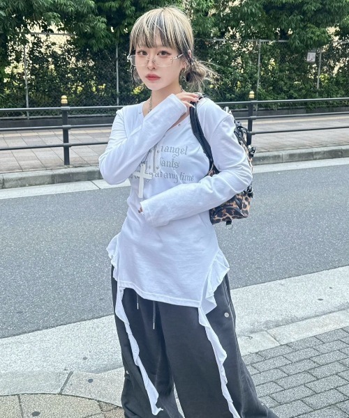 tシャツ 「NOT KNOWING」STUD V-NECK RUFFLE TOP レディース NOT KNOWING】STUD V-NECK RUFFLE TOP（Tシャツ/カットソー