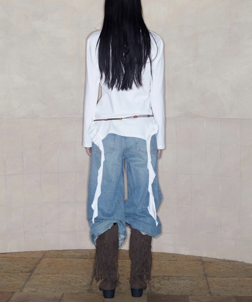 NOT KNOWING】STUD V-NECK RUFFLE TOP（Tシャツ/カットソー