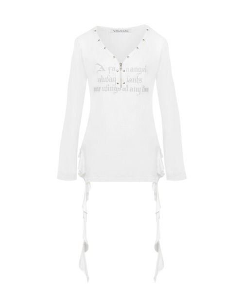 tシャツ 「NOT KNOWING」STUD V-NECK RUFFLE TOP レディース NOT KNOWING】STUD V-NECK RUFFLE TOP（Tシャツ/カットソー